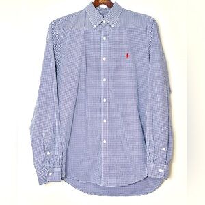 Ralph Lauren‎ Button Up Shirt Men’s Large Blue Gingham Preppy Classic Office